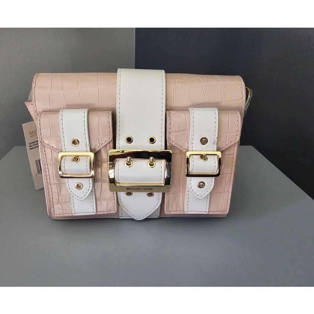 NWT Michael Kors Two-Tone Crocodile Embossed Leather Messenger Bag
